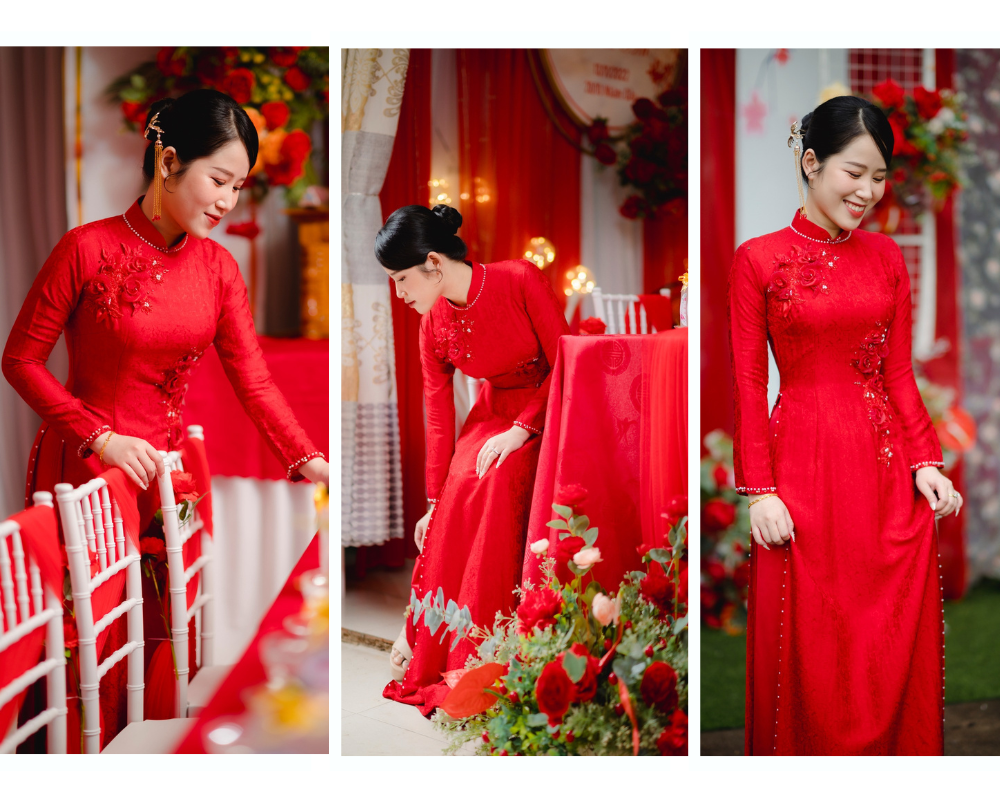Khoảnh khắc xinh đẹp của nàng dâu Minh Dung trong áo dài thiết kế Ether Bridal.
